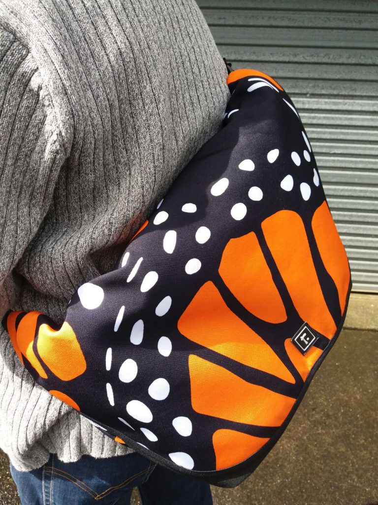 large messenger bag with monarch butterfly design