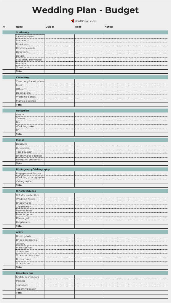 Wedding Budget Template