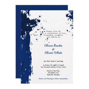 blue splatter wedding invitation