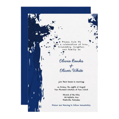 blue splatter wedding invitation