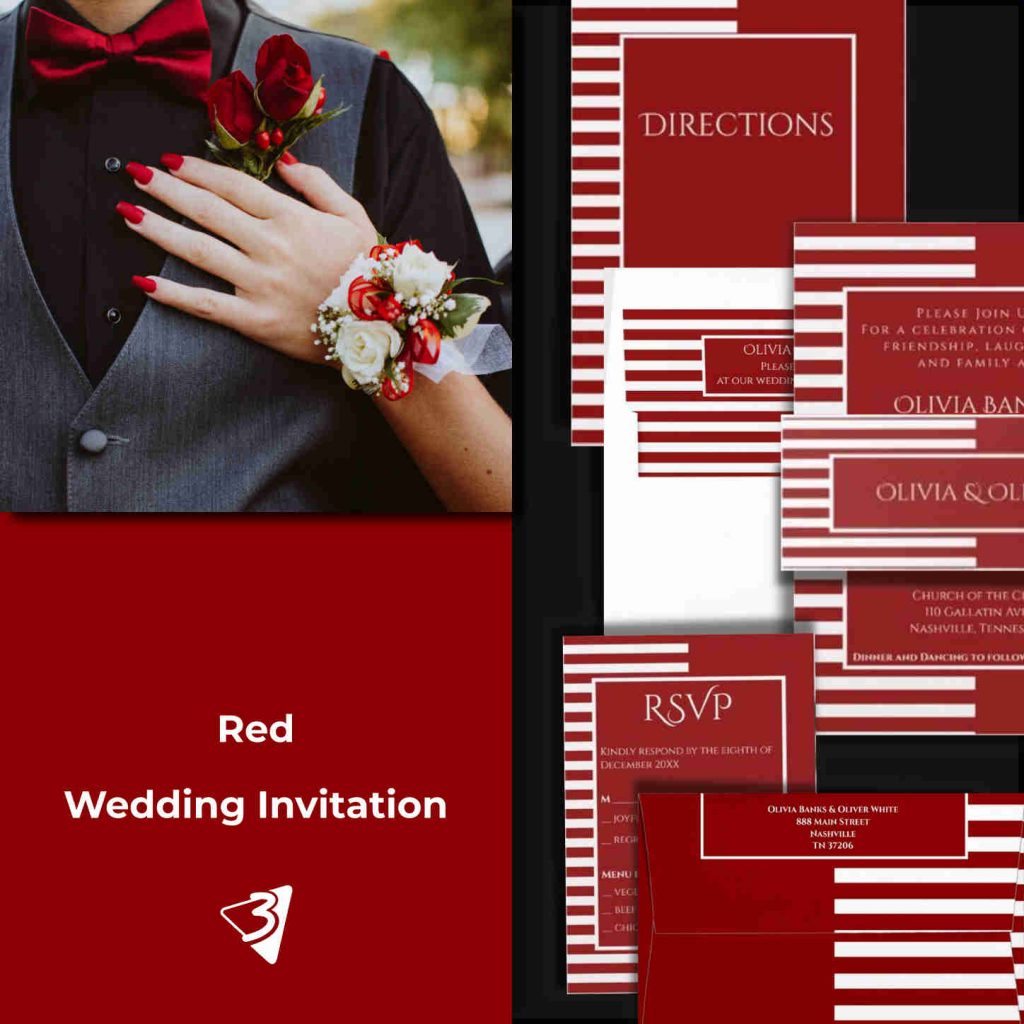 Red and White Striped Wedding Stationery Kit