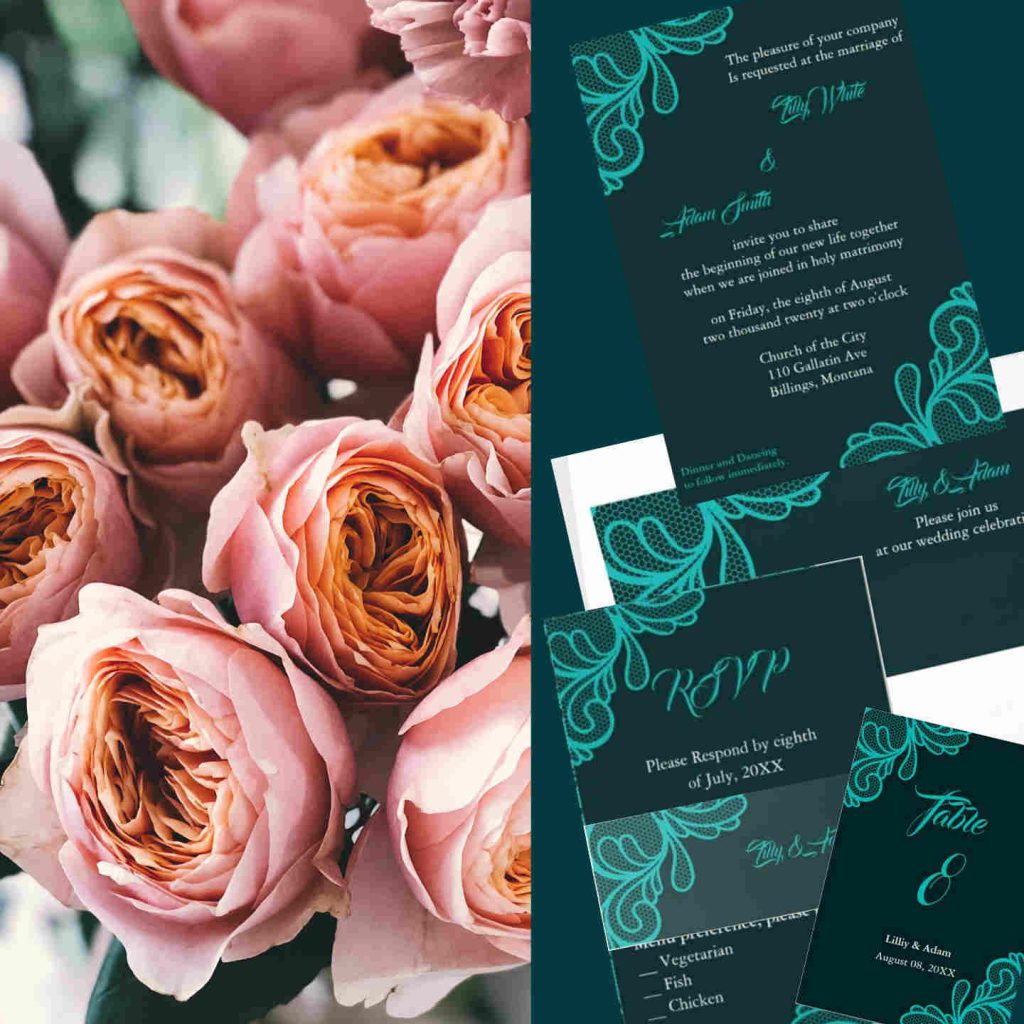 Turquoise Lace Wedding Invitation Design