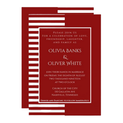 white and red striped wedding invitation