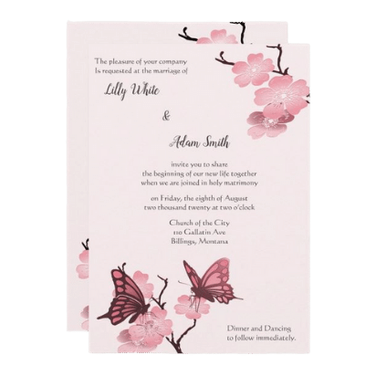 Pink Butterfly Wedding Invitation
