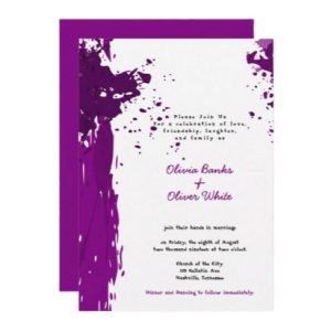 purple splatter wedding invitation