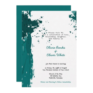 green splatter wedding invitation