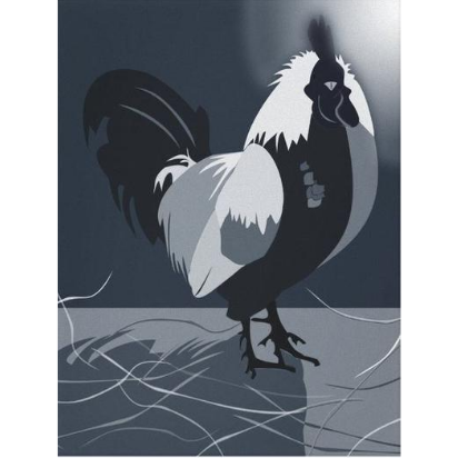 Dark blue rooster at moonlight, canvas print
