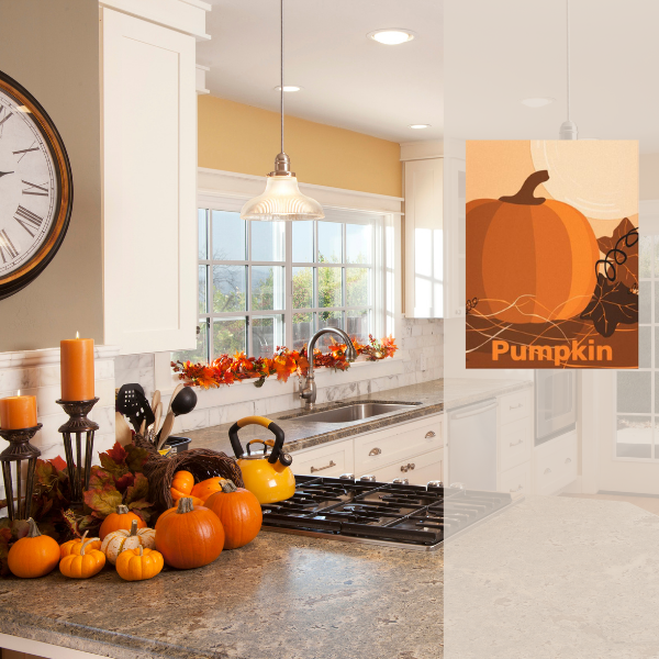 Orange pumpkin wall decor for modern style kitchen