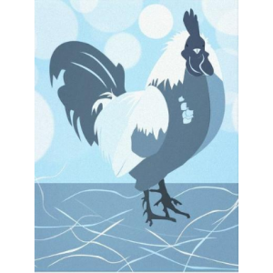 Light blue rooster, kitchen wall decor, canvas print