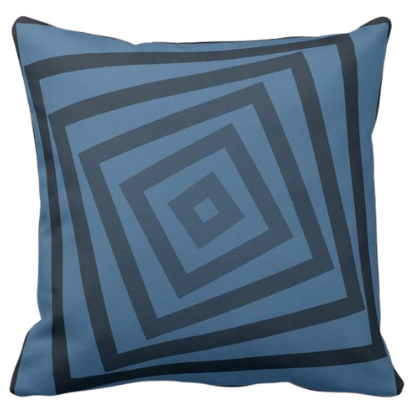 Blue pillow with square spiral pattern