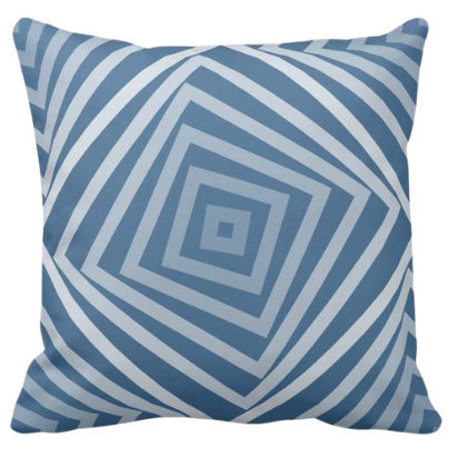 Blue pillow with square spiral pattern