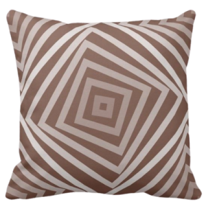 Brown pillow with nested square spiral pattern
