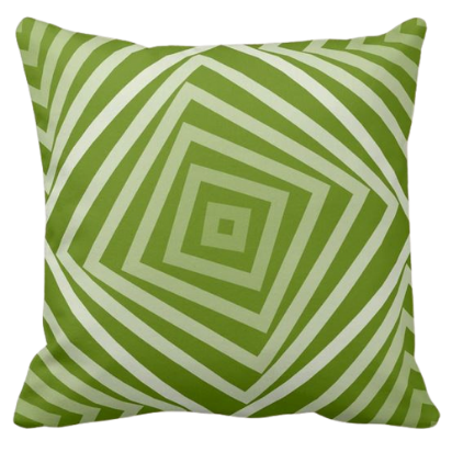 Green pillow with nested square spiral pattern