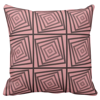 pink pillow with nested square spiral pattern