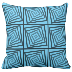Turquoise pillow with nested square spiral pattern