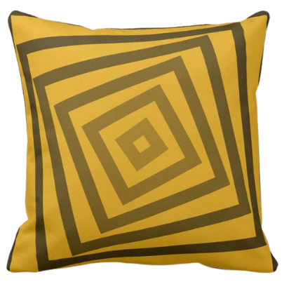 Yellow pillow with nested square spiral pattern