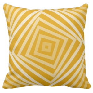 Yellow pillow with nested square spiral pattern