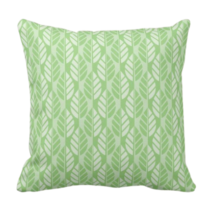 Green pillow with leaves repeat pattern 