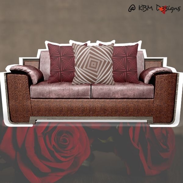 Pillows in red and brown with a spiral square pattern