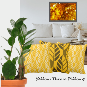 Leaf Pattern Design on Yellow Throw Pillows