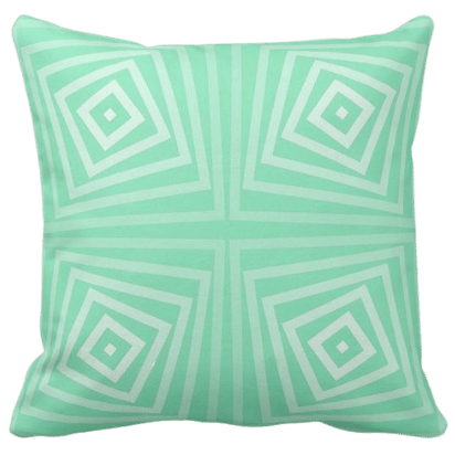 20 inch by 20 inch square throw pillow with nested spiral box in turquoise