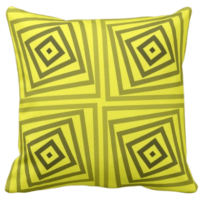 yellow pillow with spiraling square pattern