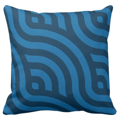blue accent pillow with dark wave pattern
