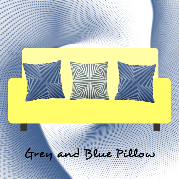 Blue and Grey Pillows on yellow couch