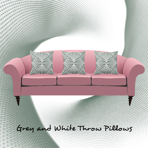 Grey and white pillow on pink couch