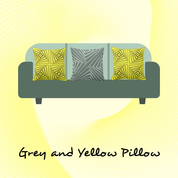 Yellow and grey cushions on grey couch