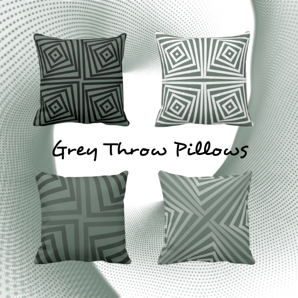 Grey throw pillows with a geometric angular pattern