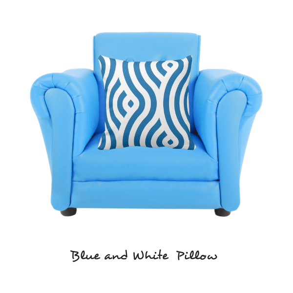 A pillow with white and blue wave pattern 