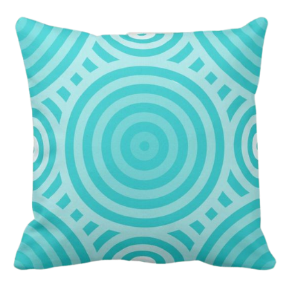 in shades of turquoise throw pillow with a nested circular pattern