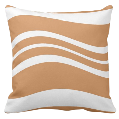 Brown and white wavy stripes repeat pattern on a throw pillow