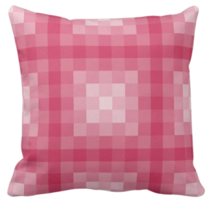 Pink pillow with monochrome square pixel pattern