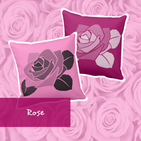 Pink pillows with a single rose pattern