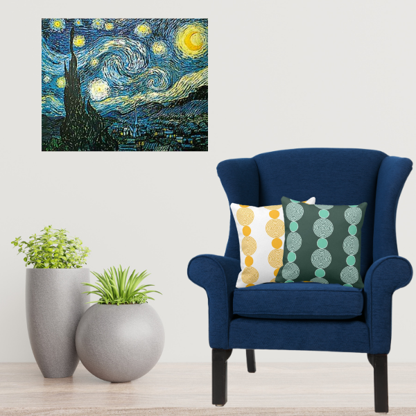 Starry Night by Vincent Van Gogh Meet Yellow and Turquoise Pillows with Pearl Pattern