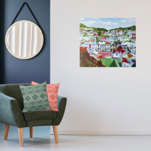 Art Meets Pillows - Summertime Wellington by Marianne Muggeridge - Pink and Grey Pillows with Triangle Pattern