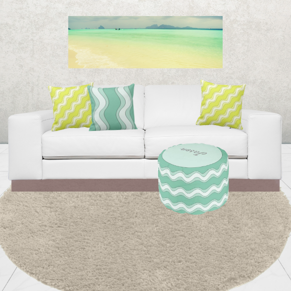Yellow and Turquoise Throw Pillows With Ripple Pattern