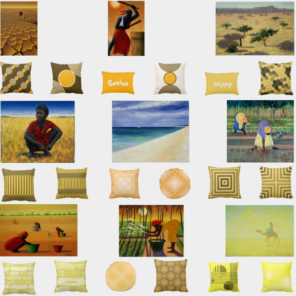 Yellow Throw Pillows and African Art Prints by Tilly Willis