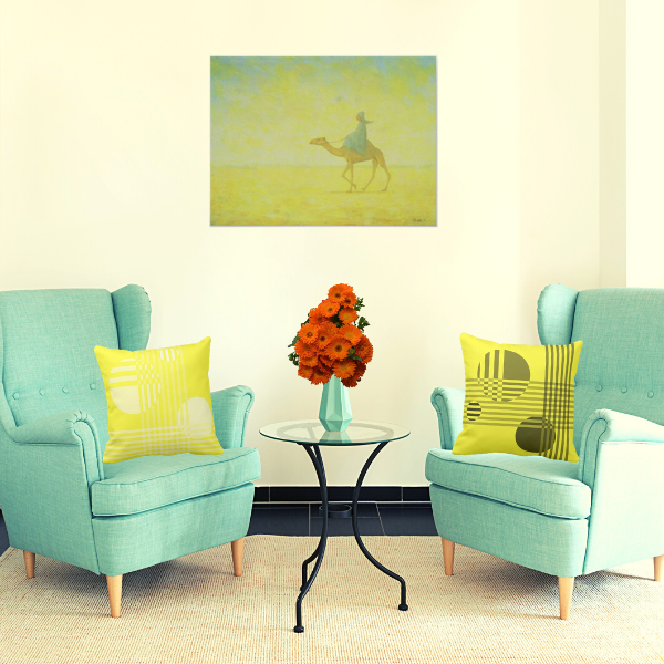 Decorate with turquoise and yellow with matching art print The Journey by Tilly Willis