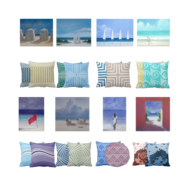 Eight Coastal Art Prints By Lincoln Seligman Meet Pillows By KBM D3signs