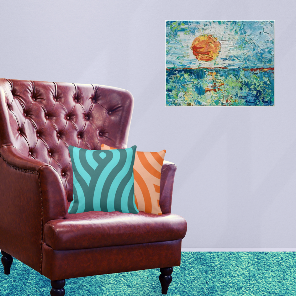 Day's End By Chris Rice And Turquoise And Orange Home Decor Wave Patterned Cushions