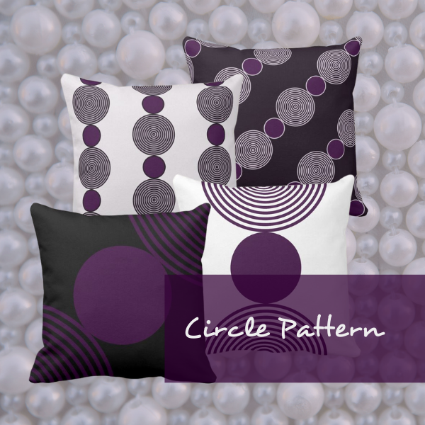 Decorative purple pillows with circular pattern