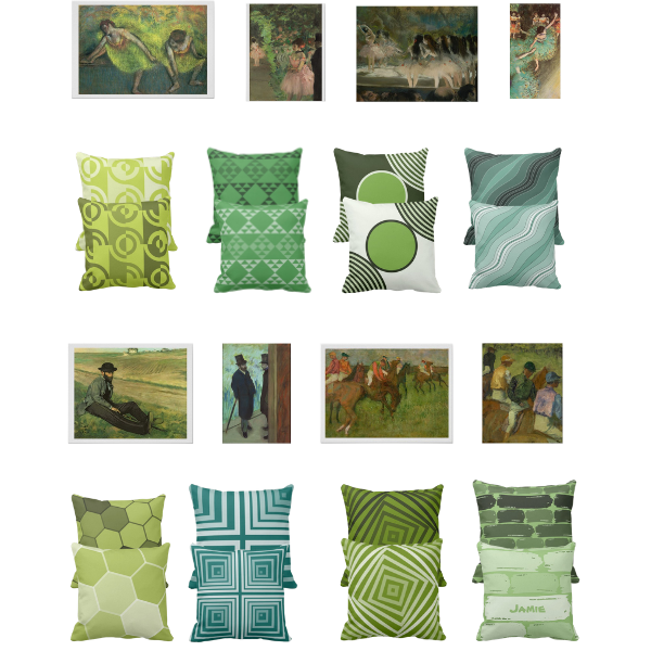 Cover Green Home Decor With Art by Edgar Degas and Green Pillows