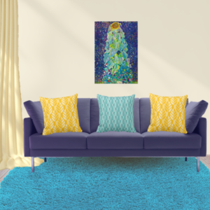 The Sunflower By Gustav Klimt Meets Pillows In Yellow And Turquoise With Leaves Pattern