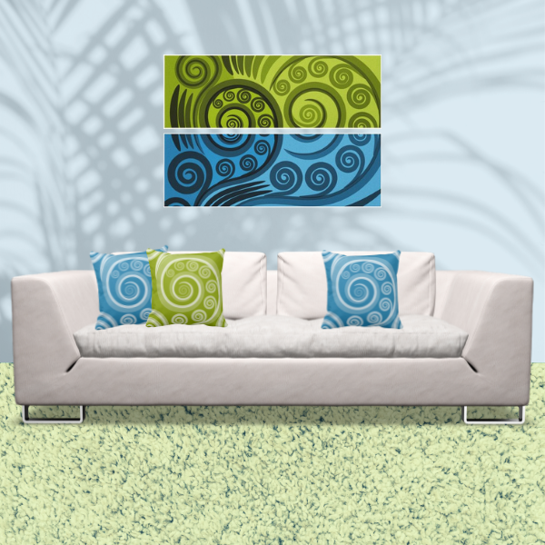 Curl Pattern Home Decor And Wall Decor in Green And Blue