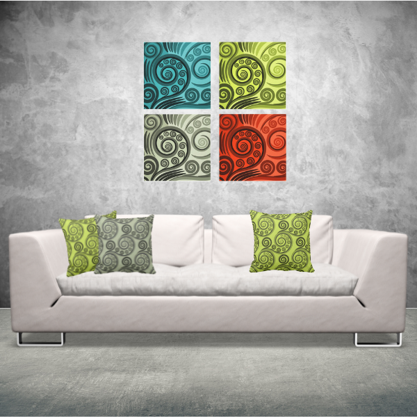 How to choose wall art for aesthetics, Yellow-Green And Grey Curl Pattern For Wall And Pillows