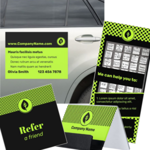 Marketing materials for Small business supporting passive promotion in black and green