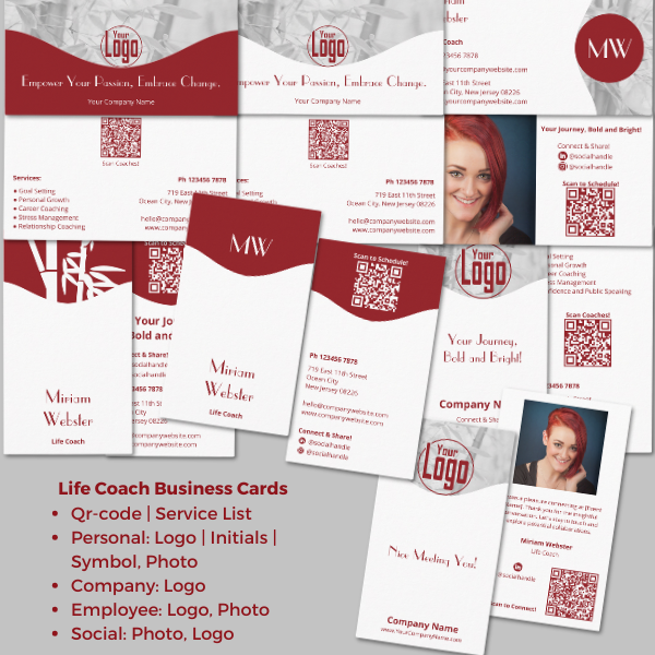 Ruby Red and White Life Coach Business Cards